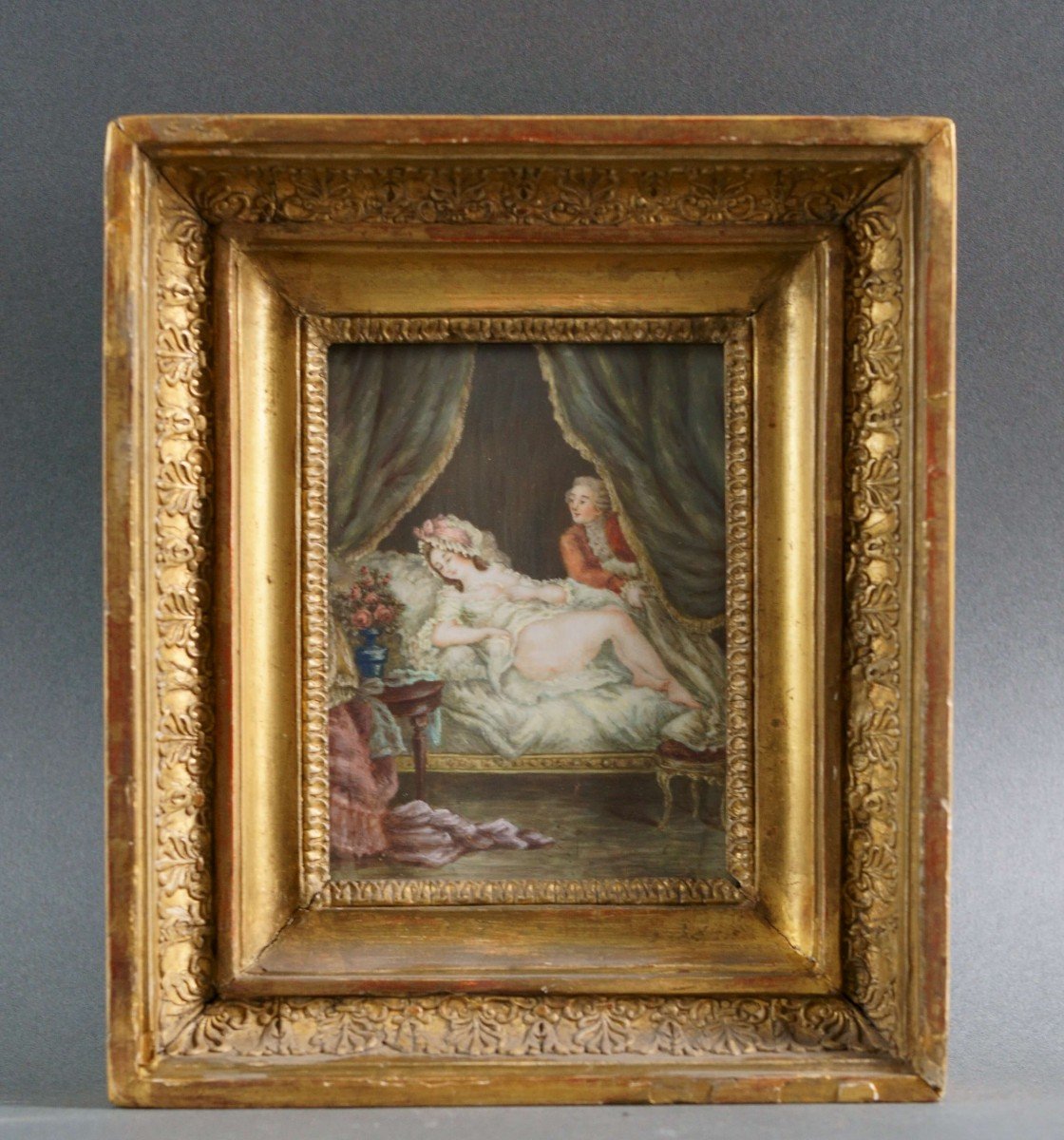 Grande Miniatura Erotica in Cornice Dorata circa 1860