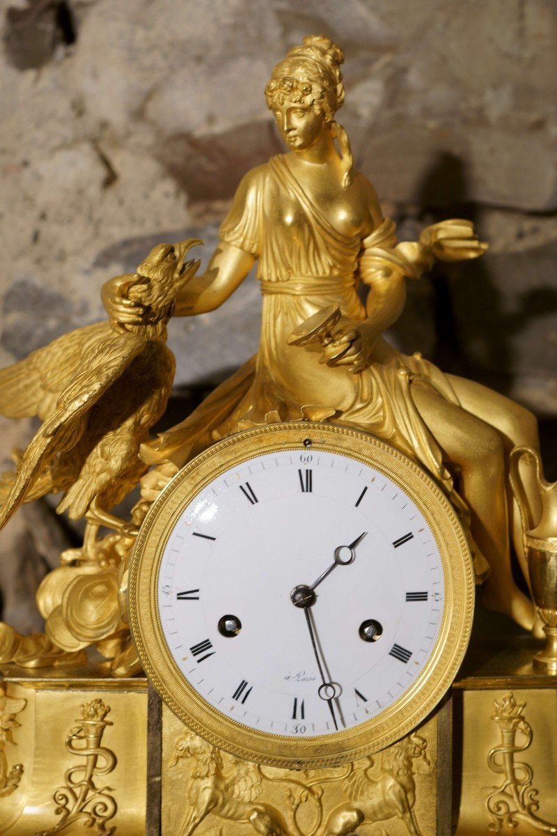 Orologio Impero Bronzo Dorato Ormolu "Ebe e l'aquila di Giove"-photo-4