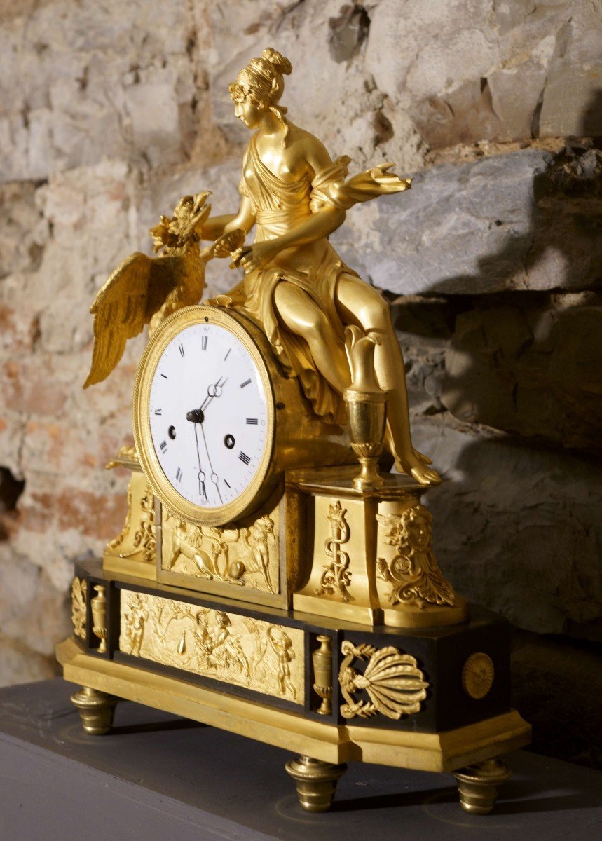 Orologio Impero Bronzo Dorato Ormolu "Ebe e l'aquila di Giove"-photo-2