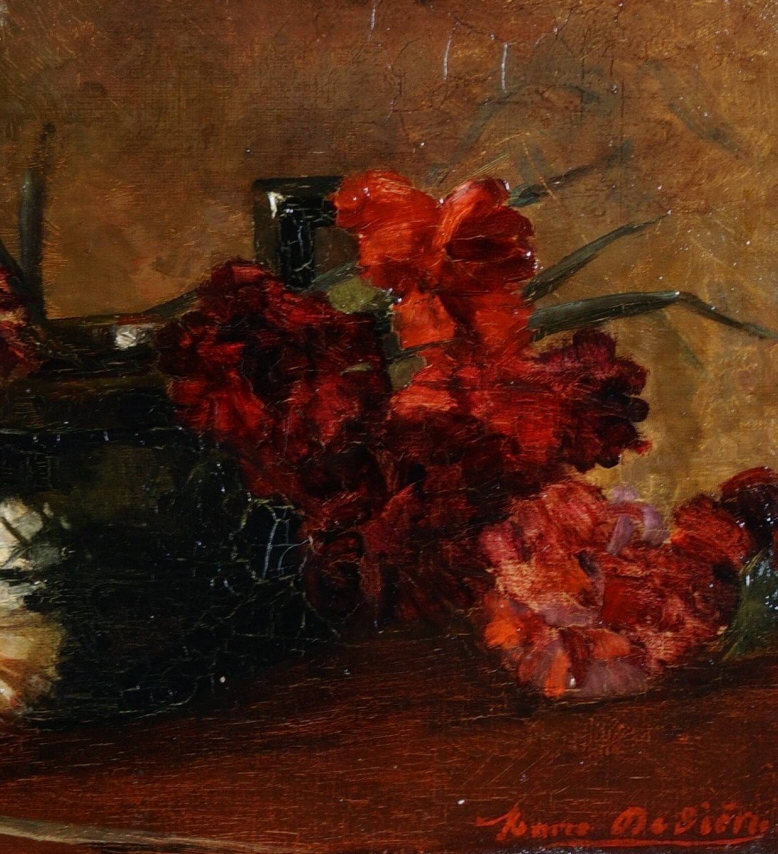 Marie De Bièvre (1865-1940) "Natura morta con vaso di fiori" datato 1889-photo-4