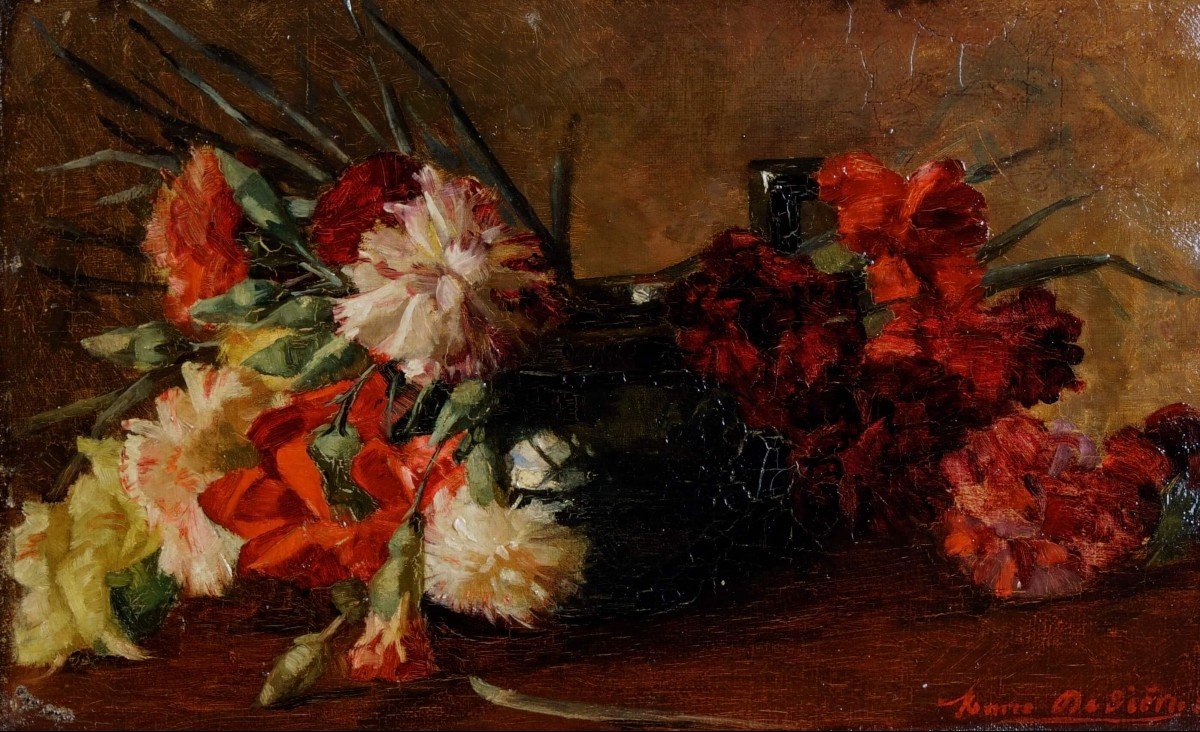 Marie De Bièvre (1865-1940) "Natura morta con vaso di fiori" datato 1889-photo-1