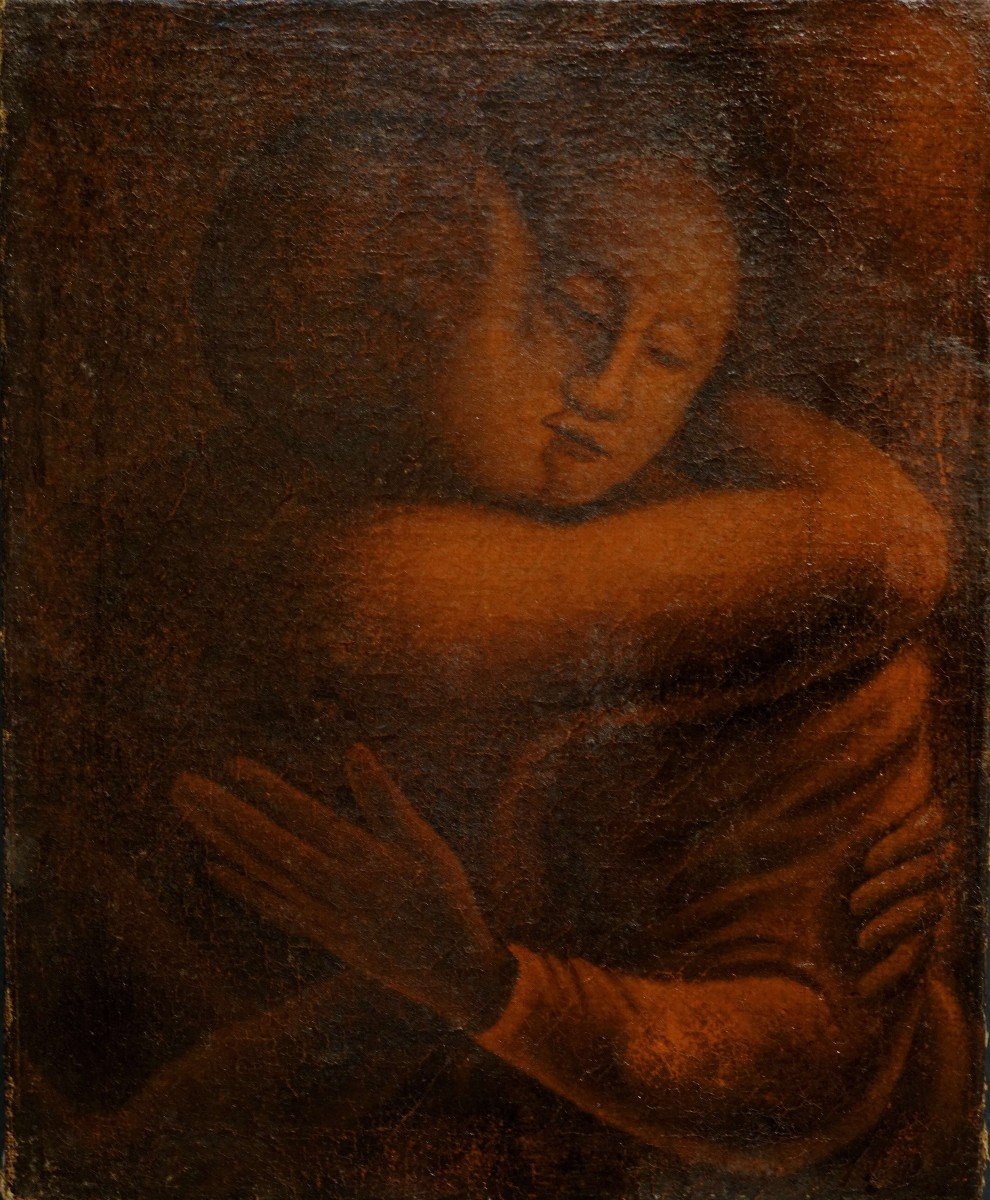 "Il bacio" Scuola Francese fine 800 Olio su Tela seguace di Théophile Alexander Steinlen