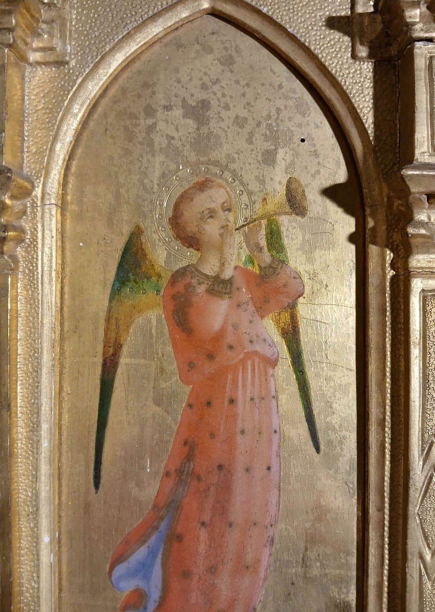 Cornice Tabernacolo Legno Dorato Gotica Pittura Fondo oro Beato Angelico XIX secolo-photo-2