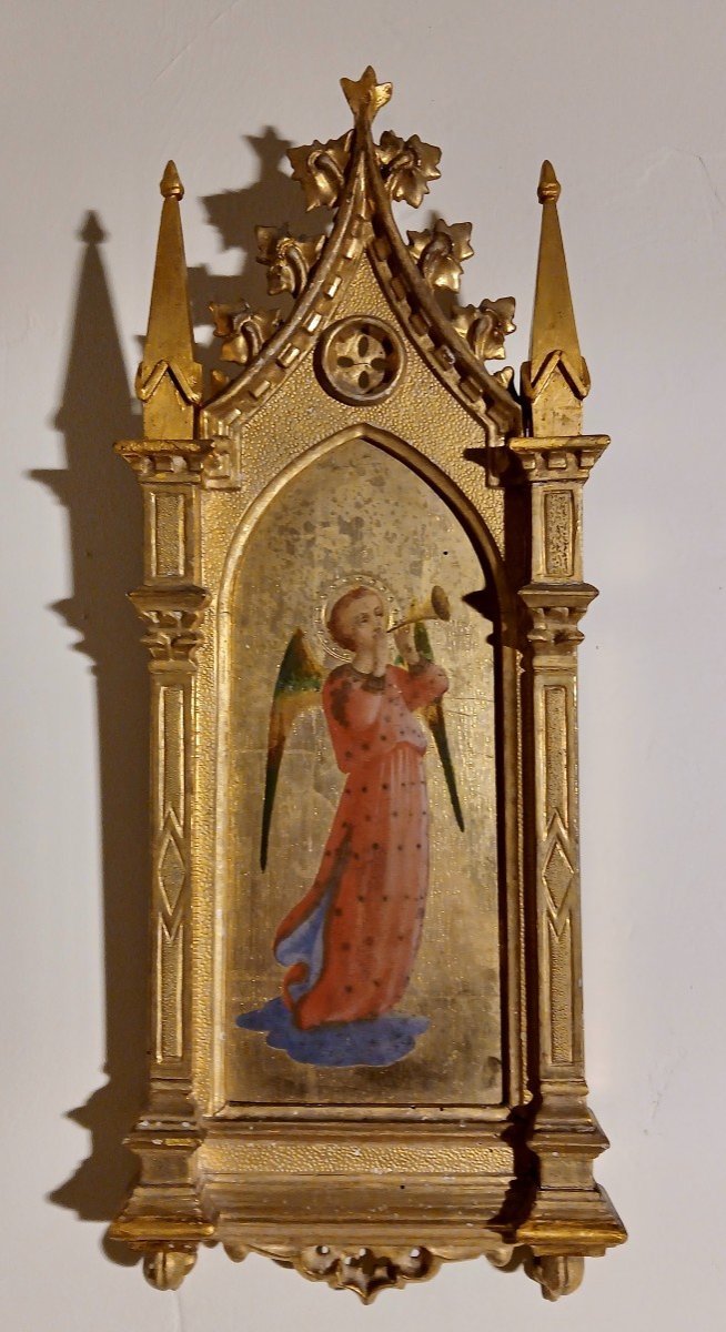 Cornice Tabernacolo Legno Dorato Gotica Pittura Fondo oro Beato Angelico XIX secolo