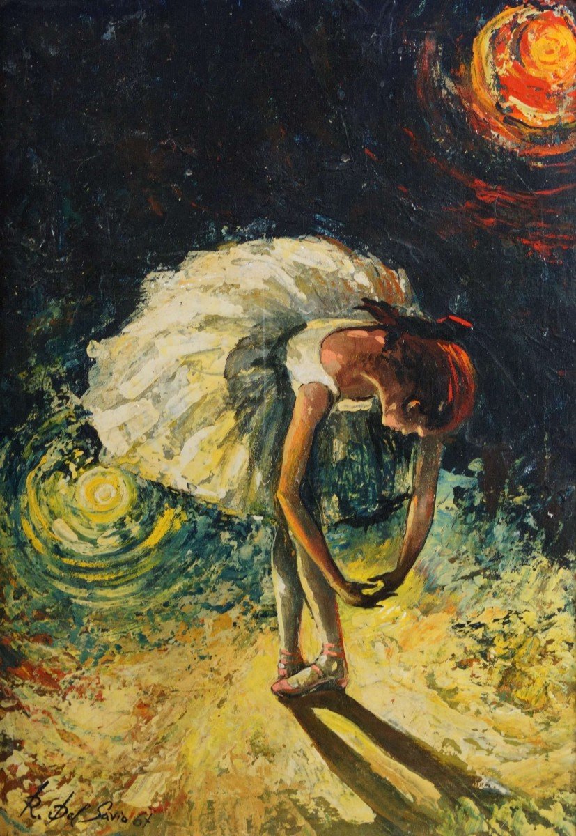 "Ballerina" Dipinto a olio su Legno firmato Raffaele del Savio 1967-photo-2