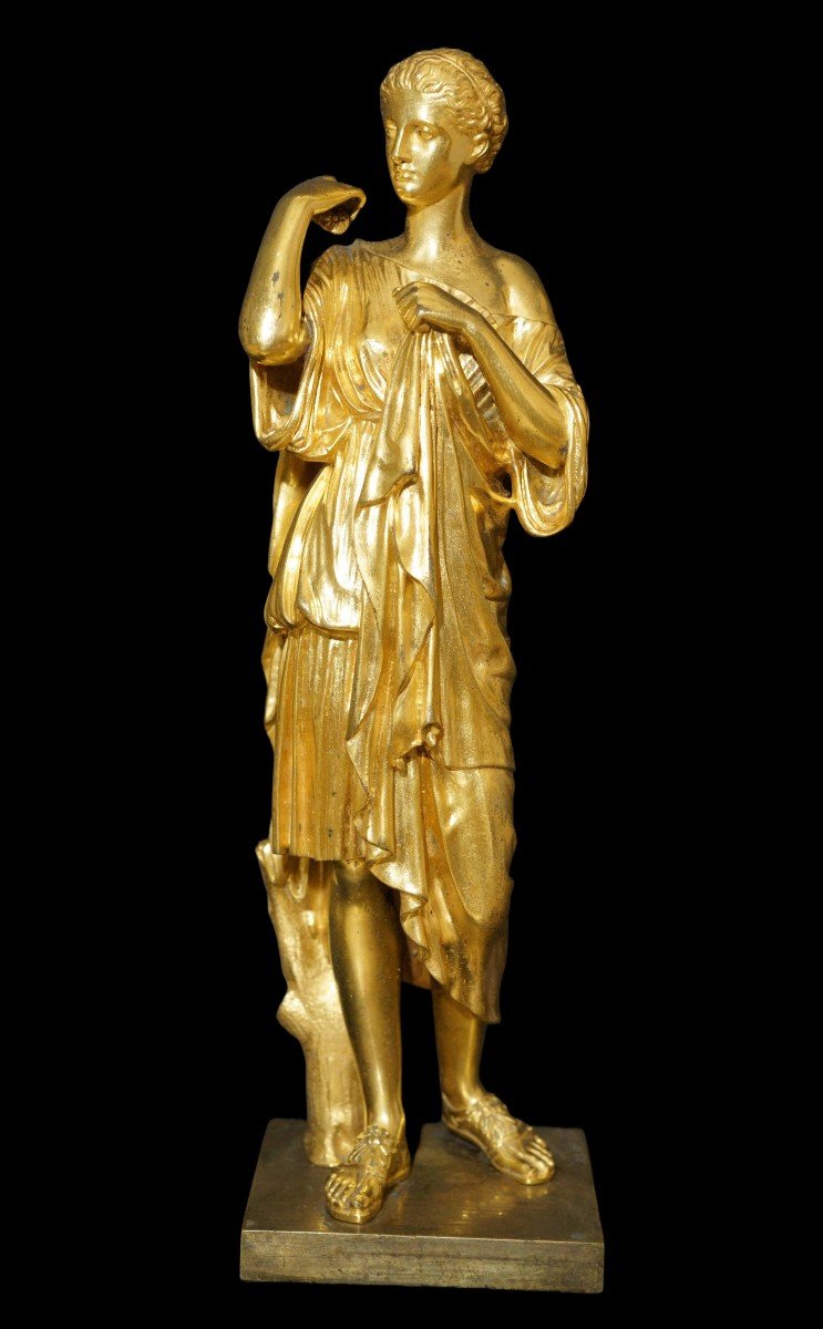 Grande Scultura in Bronzo Dorato al Mercurio stile Impero Reduction Sauvage 1840 