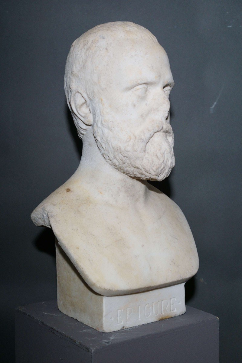 Busto Neoclassico di Epicuro in Erma Marmo Bianco  XIX secolo-photo-2