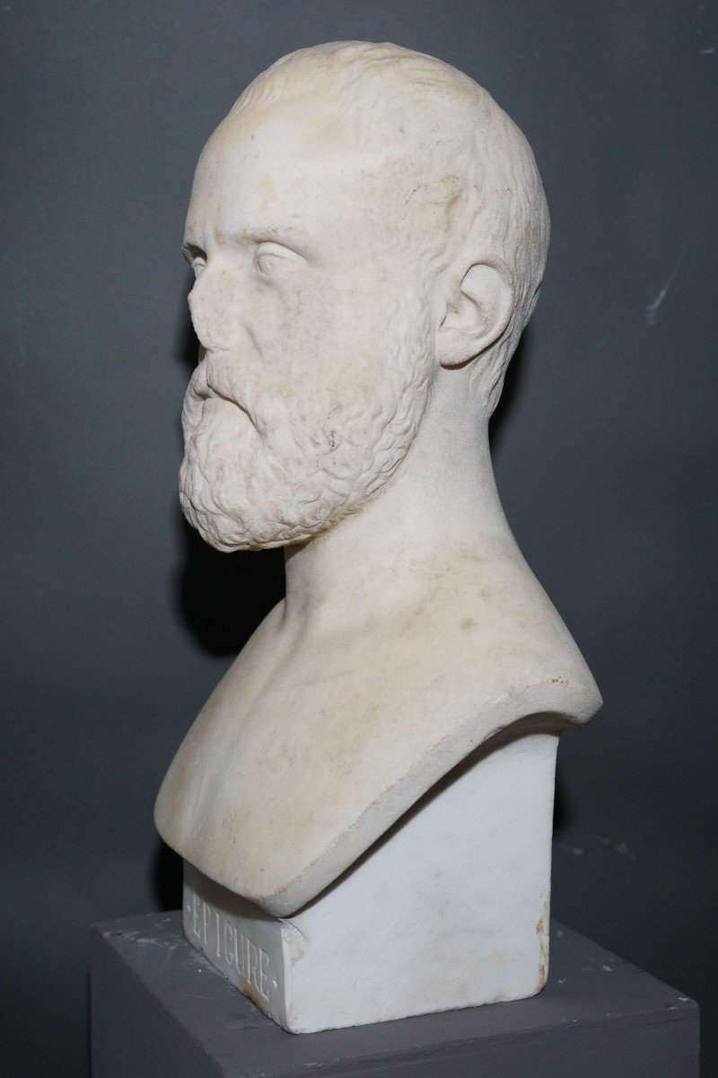 Busto Neoclassico di Epicuro in Erma Marmo Bianco  XIX secolo-photo-4