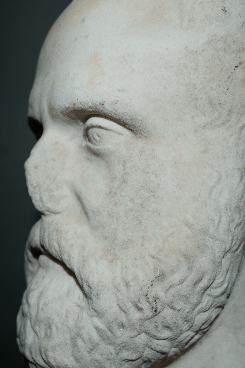 Busto Neoclassico di Epicuro in Erma Marmo Bianco  XIX secolo-photo-1