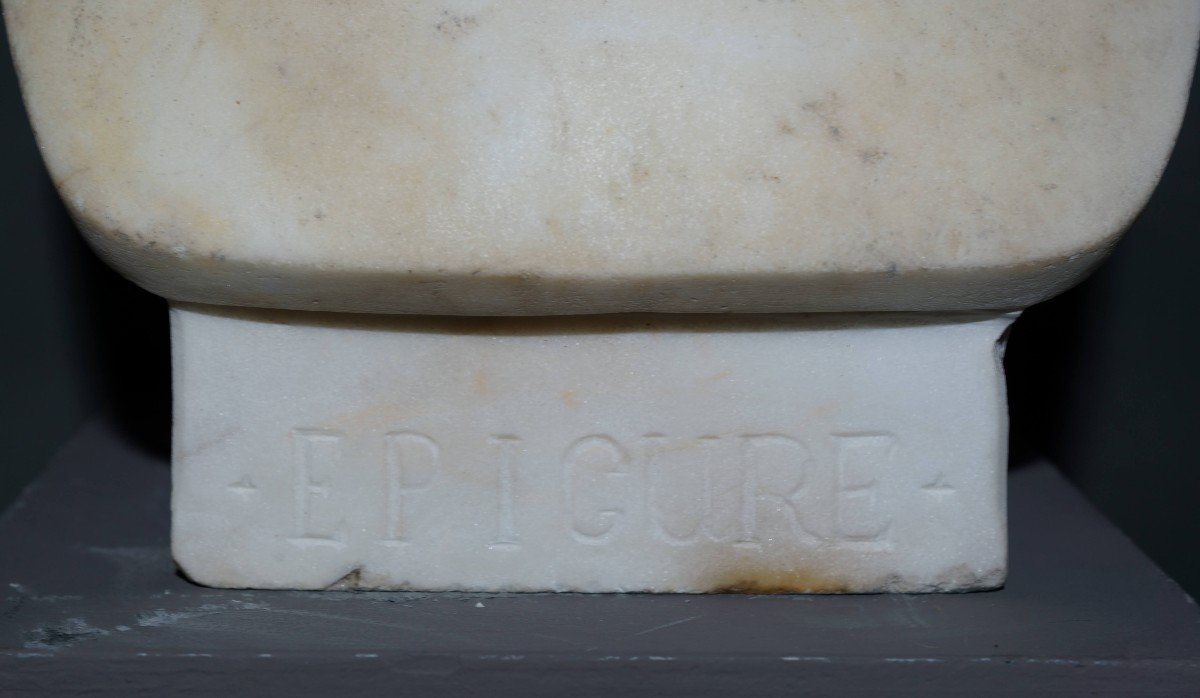 Busto Neoclassico di Epicuro in Erma Marmo Bianco  XIX secolo-photo-4