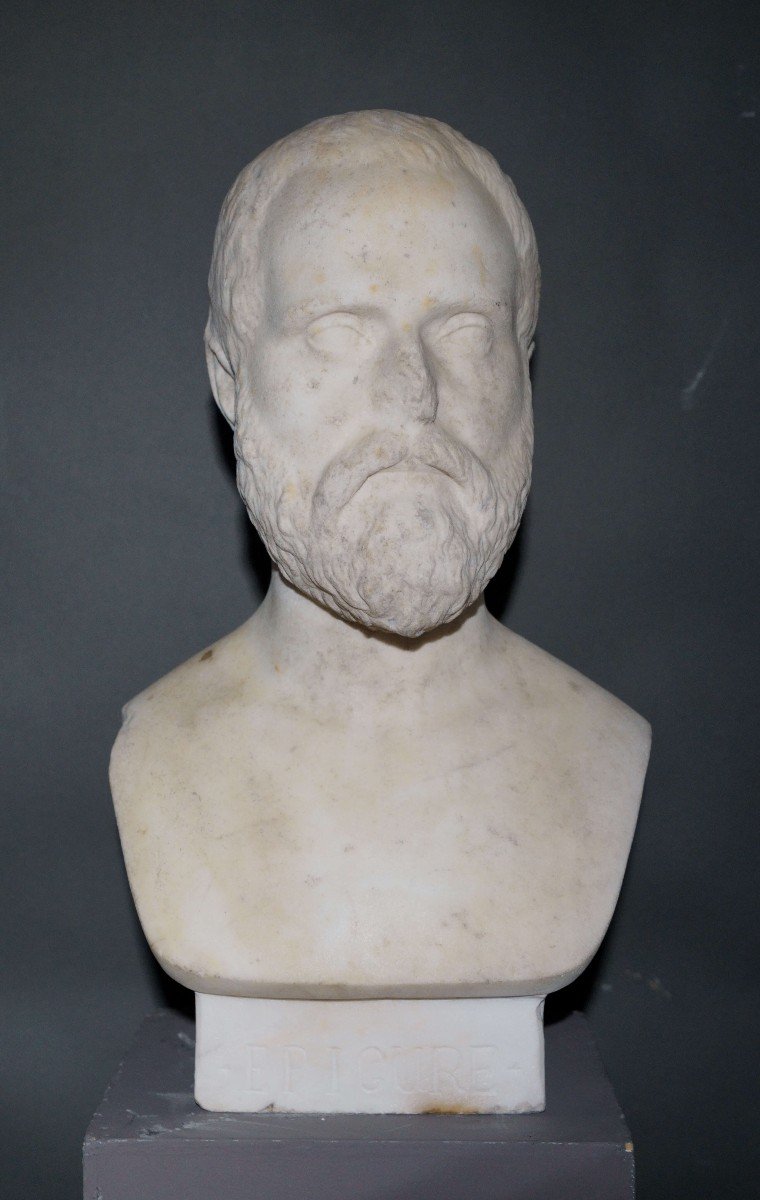 Busto Neoclassico di Epicuro in Erma Marmo Bianco  XIX secolo