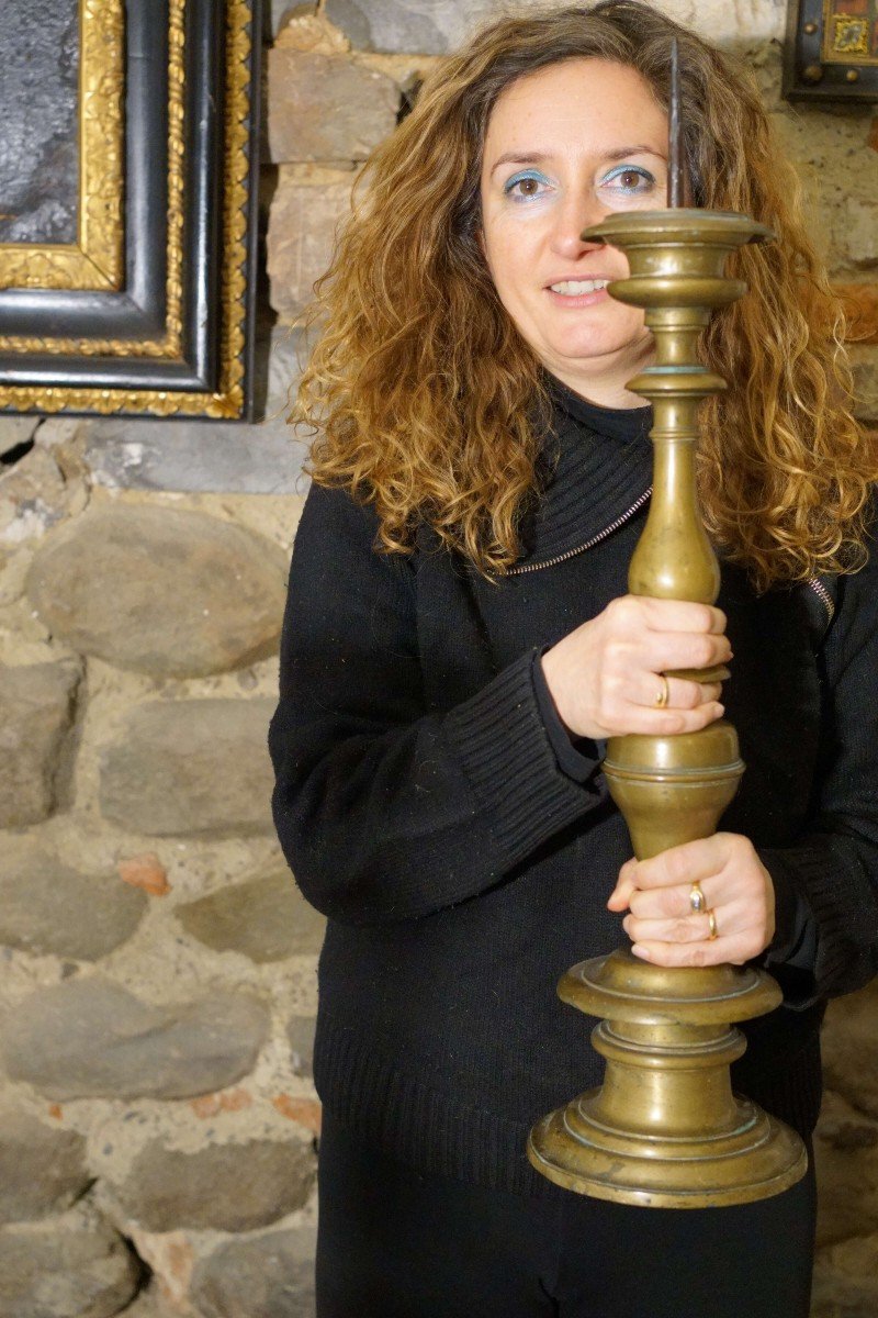 Coppia di Grandi Candelabri in Ottone Toscani XVi secolo-photo-3