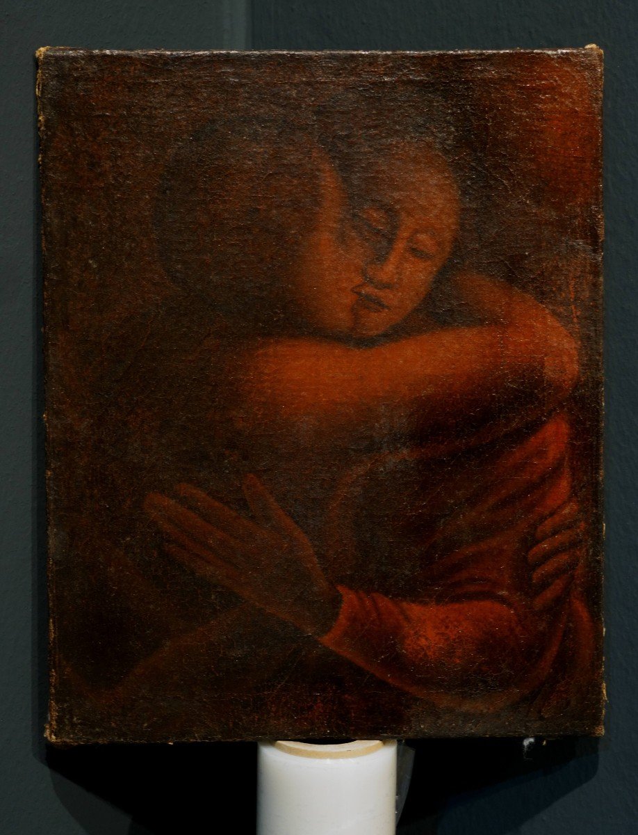 "Il bacio" Scuola Francese fine 800 Olio su Tela seguace di Théophile Alexander Steinlen-photo-4