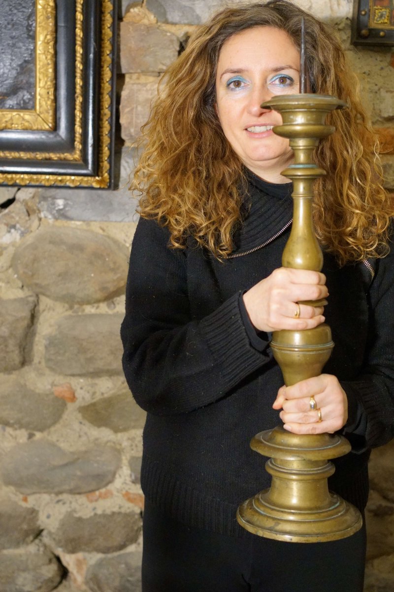 Grandi Candelabri a Rocchetto Punzonati datati 1644  Bronzo Toscana XVII-photo-1