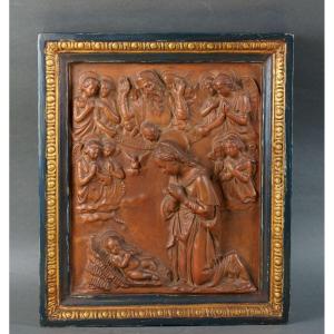 Ugo Zaccagnini (1868-1937) Grande Altorilievo in Terracotta Adorazione della Vergine
