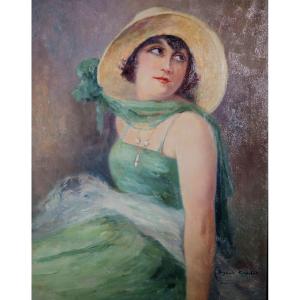 Raymond Charlot (1879-?) Ritratto di Elegante stile Art Déco datato 1923