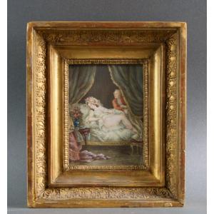 Grande Miniatura Erotica in Cornice Dorata circa 1860