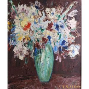 Lucien ROUDIER dit ELLER (1894-1940) Fiori in un Vaso Natura Morta  Espressionista 