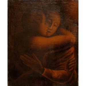 "Il bacio" Scuola Francese fine 800 Olio su Tela seguace di Théophile Alexander Steinlen