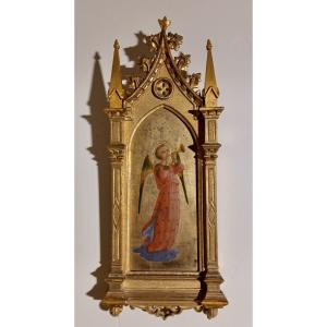 Cornice Tabernacolo Legno Dorato Gotica Pittura Fondo oro Beato Angelico XIX secolo