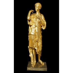 Grande Scultura in Bronzo Dorato al Mercurio stile Impero Reduction Sauvage 1840 