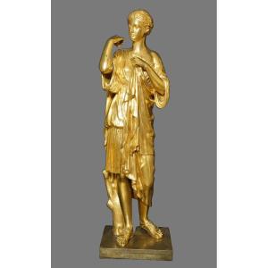 Grande Scultura in Bronzo Dorato al Mercurio stile Impero Reduction Sauvage 1840 