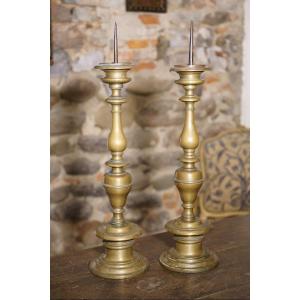 Coppia di Grandi Candelabri in Ottone Toscani XVi secolo