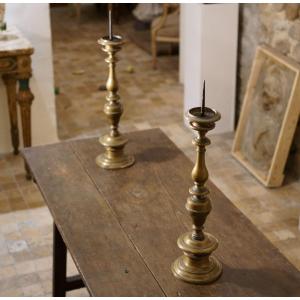 Grandi Candelabri a Rocchetto Punzonati datati 1644  Bronzo Toscana XVII