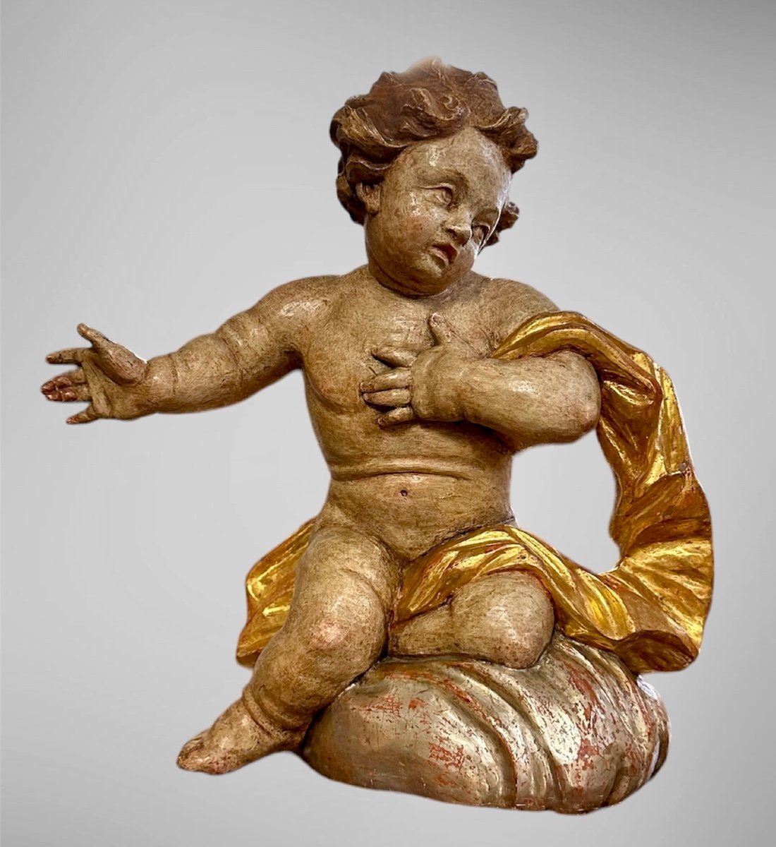 Coppia di angeli in legno intagliato e policromo. XVIII secolo. -photo-2