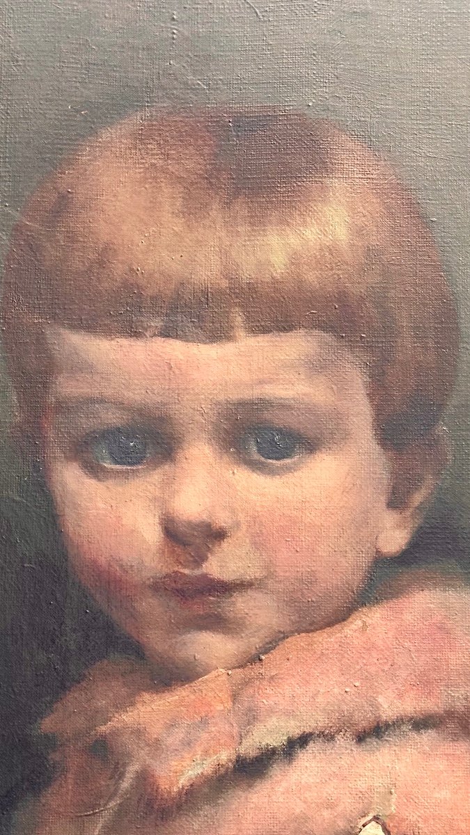 Dipinto a olio "Ritratto di bambina", firmato GREGGIO 1932.-photo-3