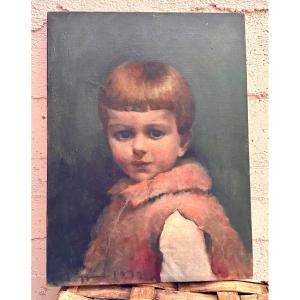 Dipinto a olio "Ritratto di bambina", firmato GREGGIO 1932.