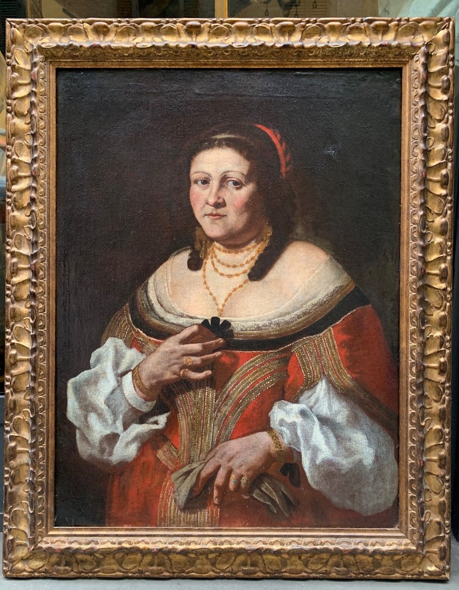 Ritratto di nobildonna.  Attribuito a Carlo Ceresa. Intorno al 1640.