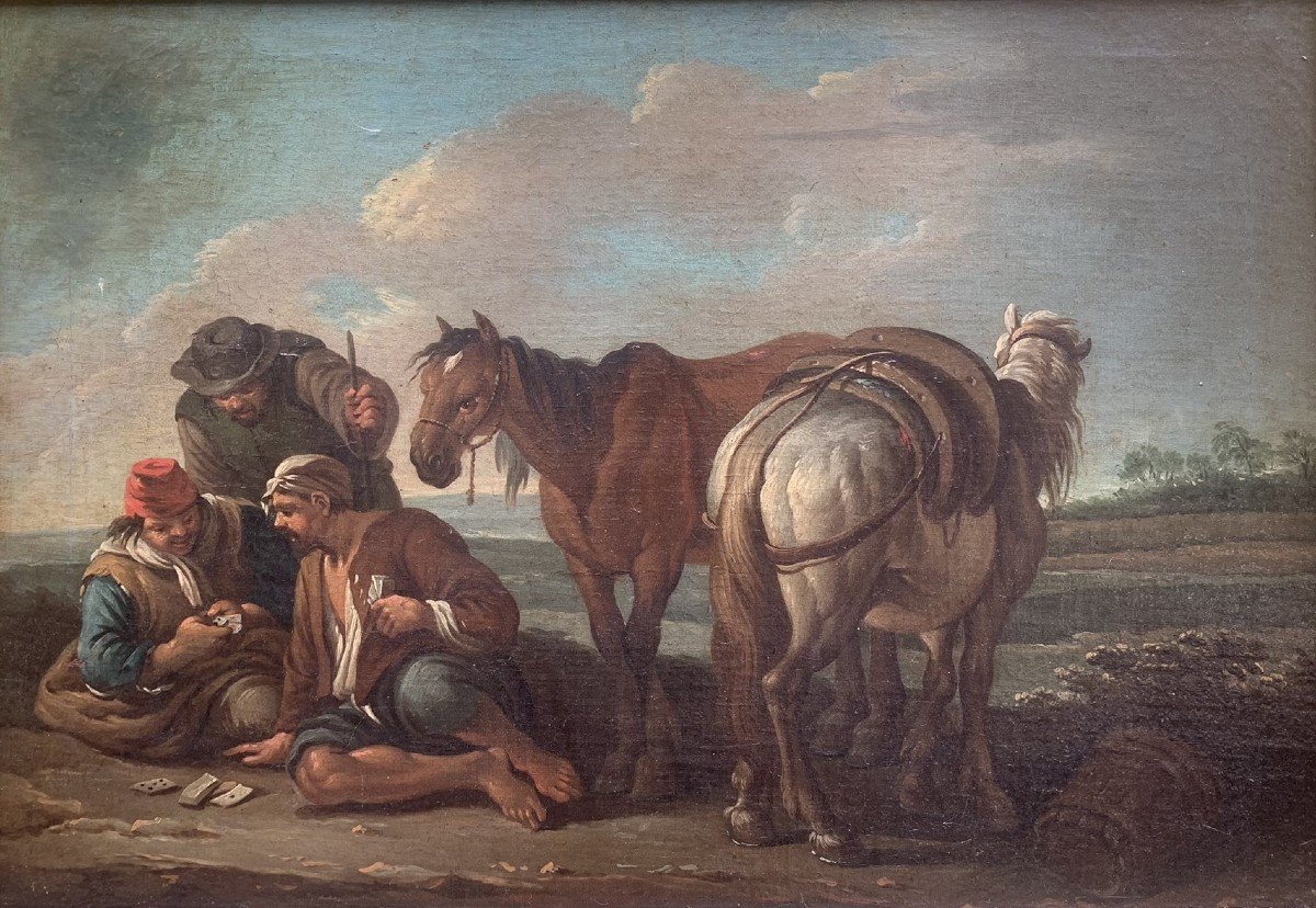 PAOLO MONALDI (post 1710-post 1779)  "Sosta in campagna" e "Un gioco di carte".  Circa 174-photo-2