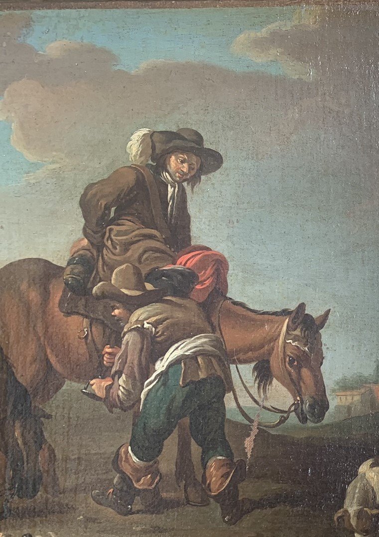 PAOLO MONALDI (post 1710-post 1779)  "Sosta in campagna" e "Un gioco di carte".  Circa 174-photo-1