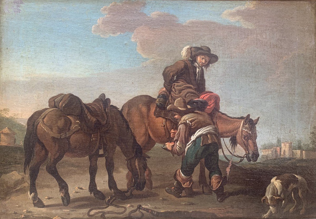 PAOLO MONALDI (post 1710-post 1779)  "Sosta in campagna" e "Un gioco di carte".  Circa 174