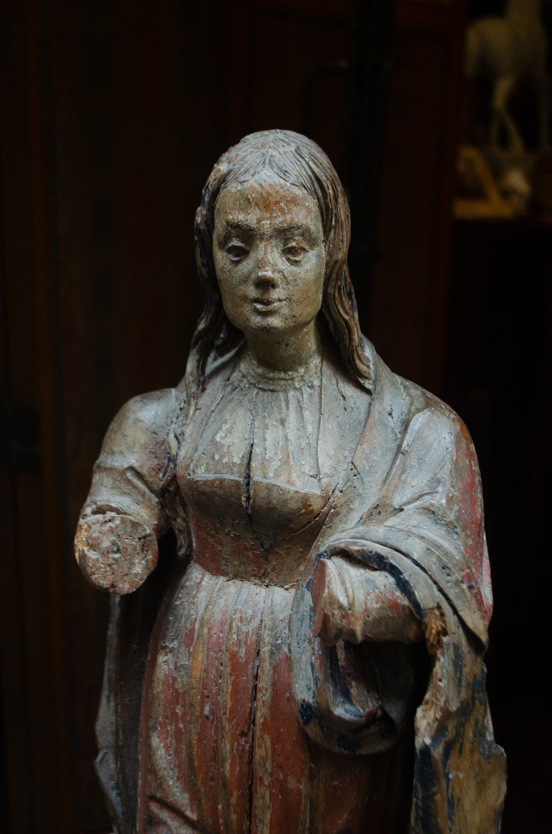 Madonna. Scultura in Legno Policromo Scolpito. Tardo Rinascimento. -photo-2