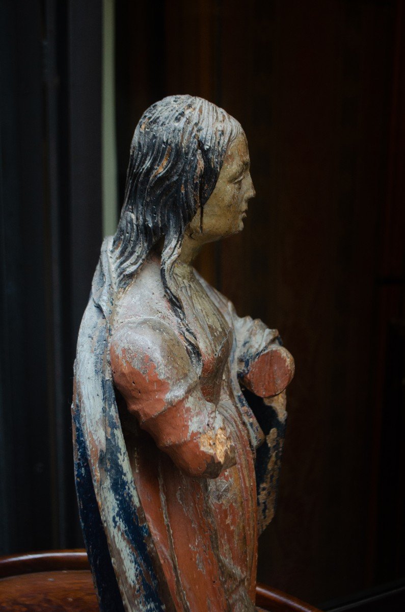 Madonna. Scultura in Legno Policromo Scolpito. Tardo Rinascimento. -photo-4