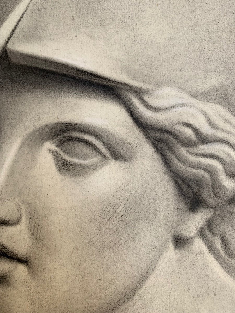 Disegno Accademico del XIX Secolo: Studio a Carboncino del Busto di Pallas Athena-photo-3