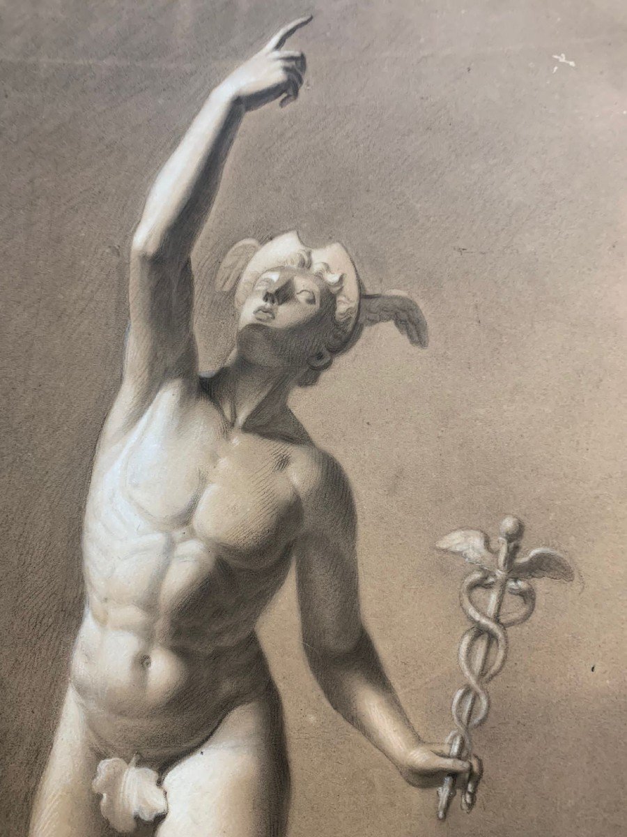 Studio accademico a carboncino su carta marrone del XIX secolo: Mercurio di Giambologna-photo-3