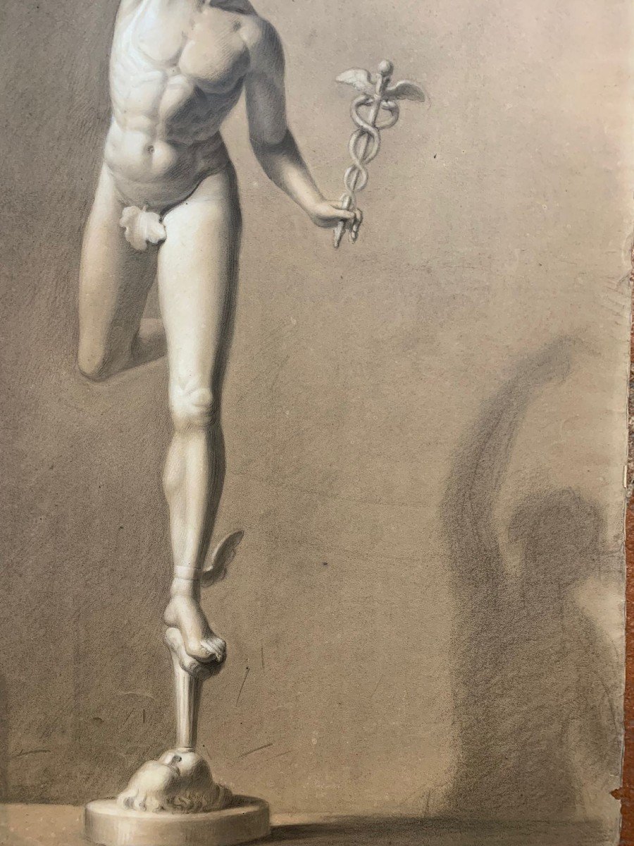 Studio accademico a carboncino su carta marrone del XIX secolo: Mercurio di Giambologna-photo-1