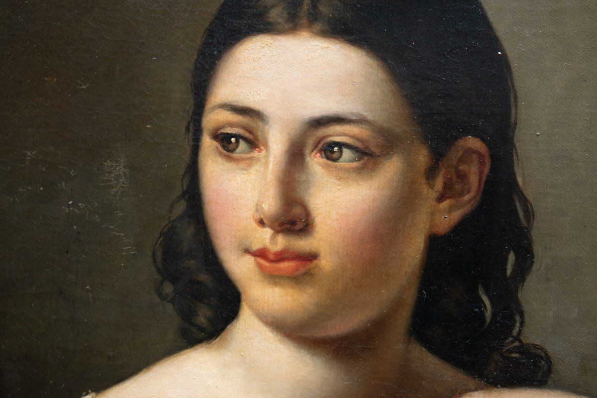 Ritratto romantico di una giovane ragazza con fiori. Scuola francese, fine anni 1820-photo-5