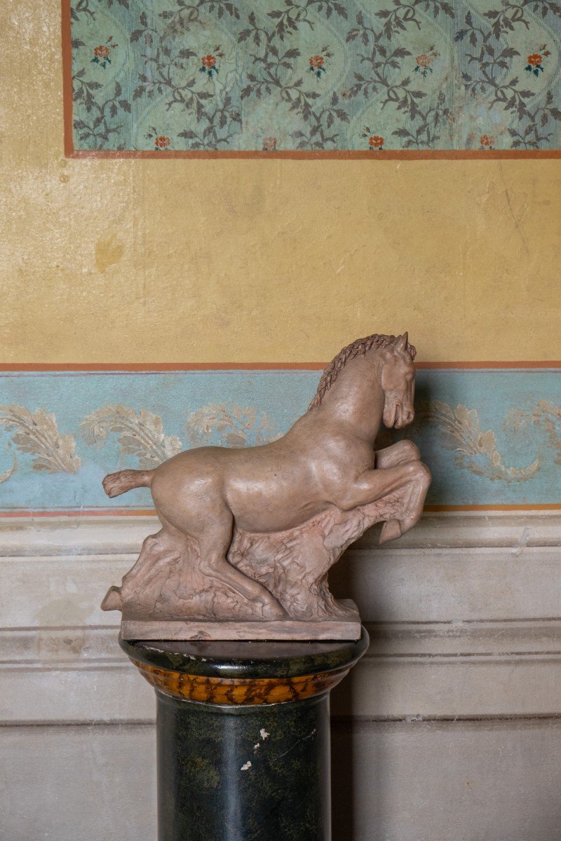 Scultura in terracotta:  Cavallo a galoppo in terracotta. Firmato Giorgio Rossi.-photo-6