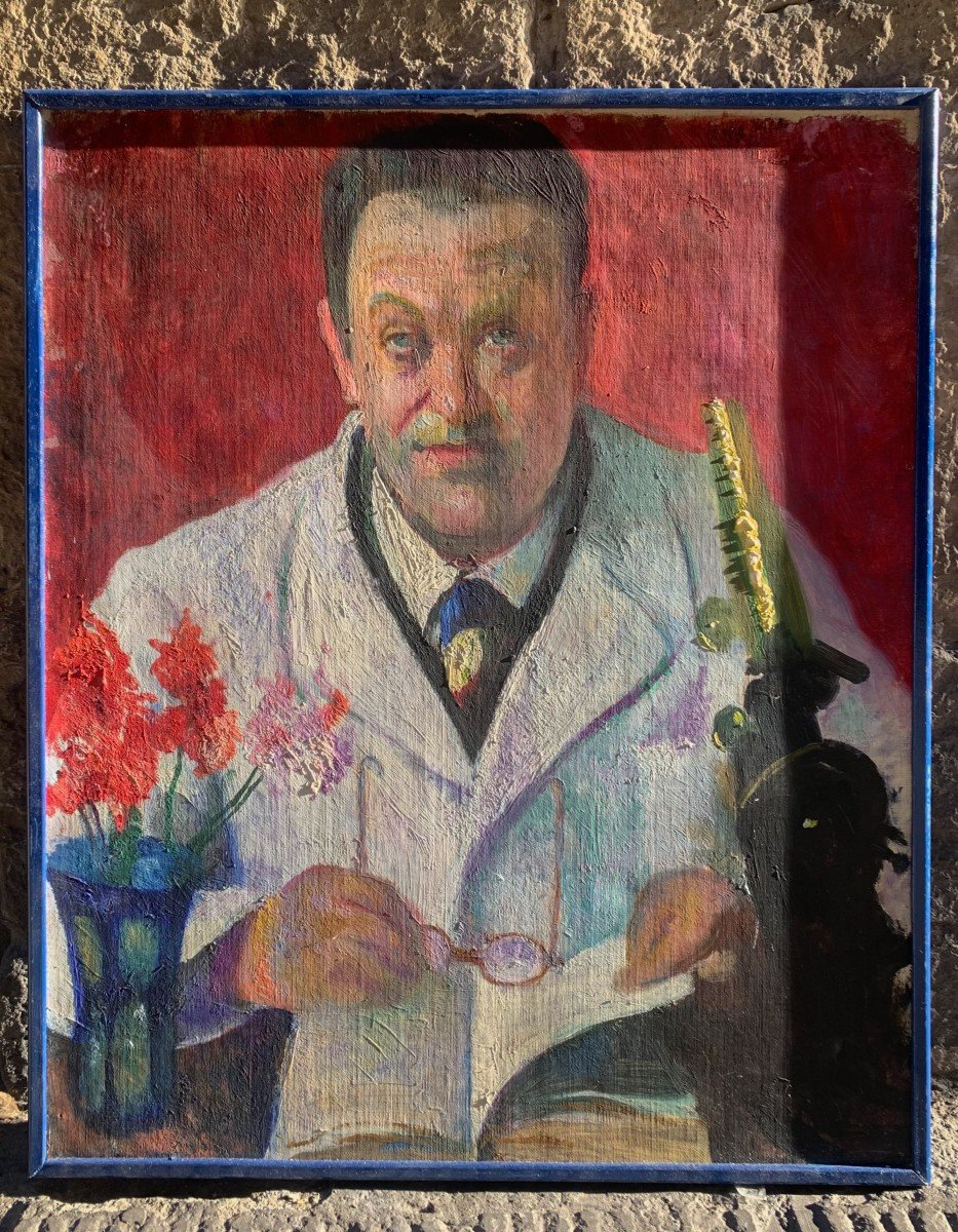 Ritratto di un medico con microscopio, Circa 1940, firmato  Eduardo Gordigiani (1866–1961)-photo-1