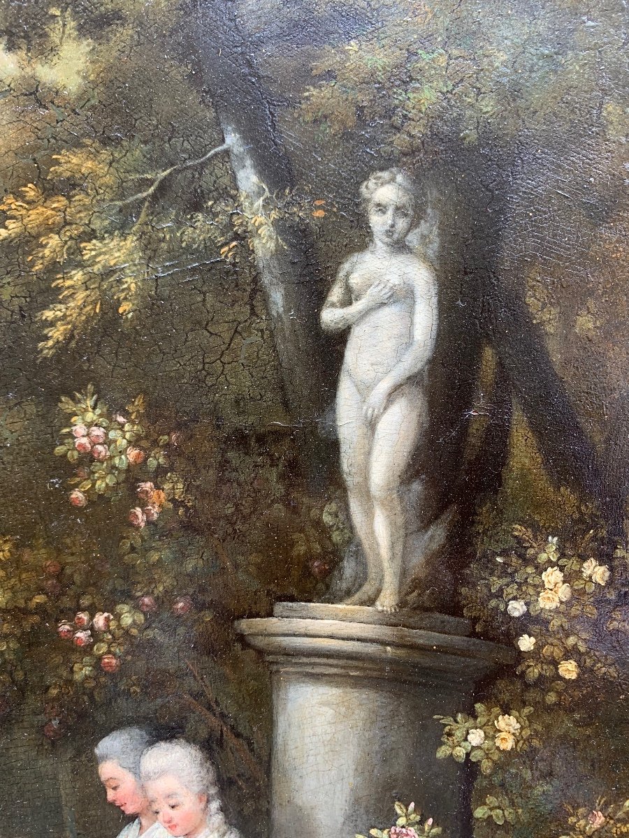 Conversazione galante ai piedi di Venere. Olio su tavola parchettata, circa 1830-1840-photo-3