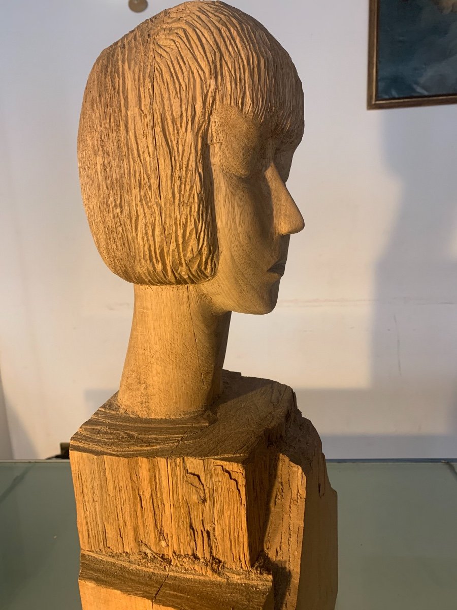 Busto in legno. Arte povera. Scuola romana.-photo-2