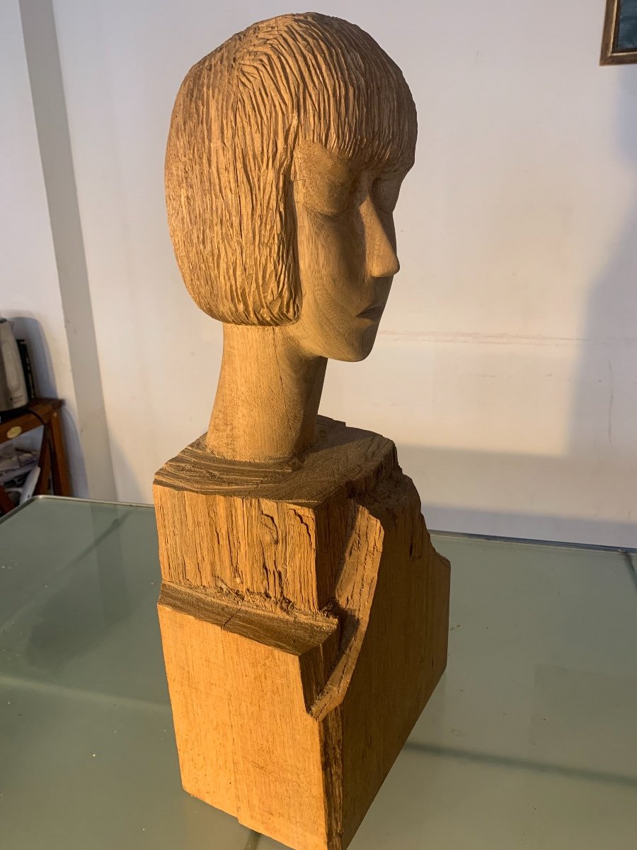 Busto in legno. Arte povera. Scuola romana.-photo-3