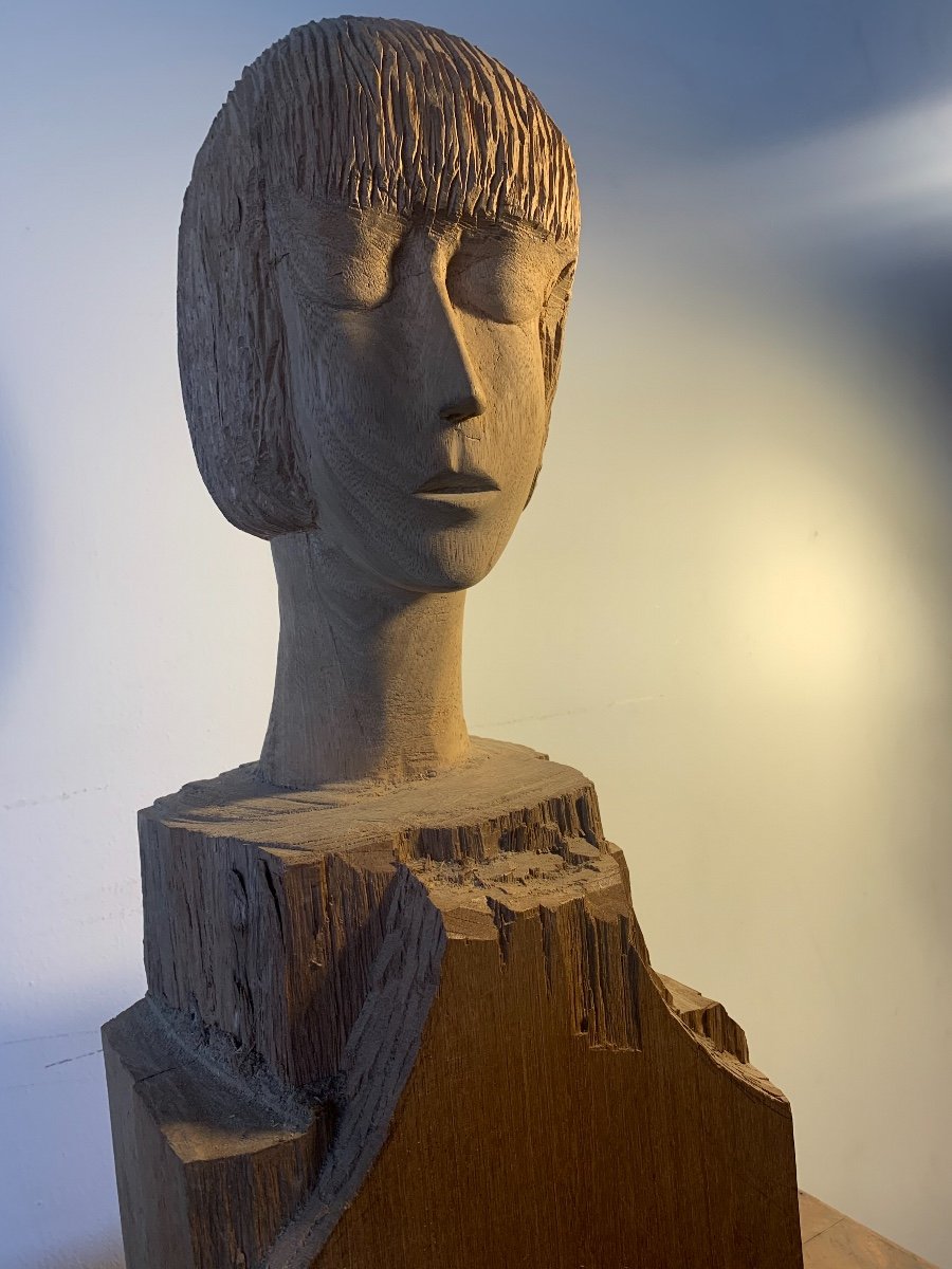 Busto in legno. Arte povera. Scuola romana.-photo-4