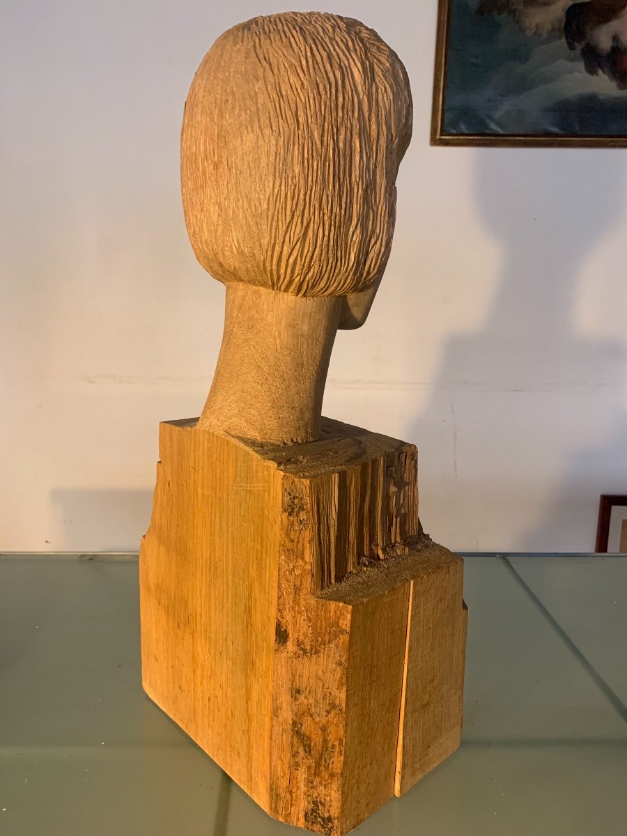 Busto in legno. Arte povera. Scuola romana.-photo-1