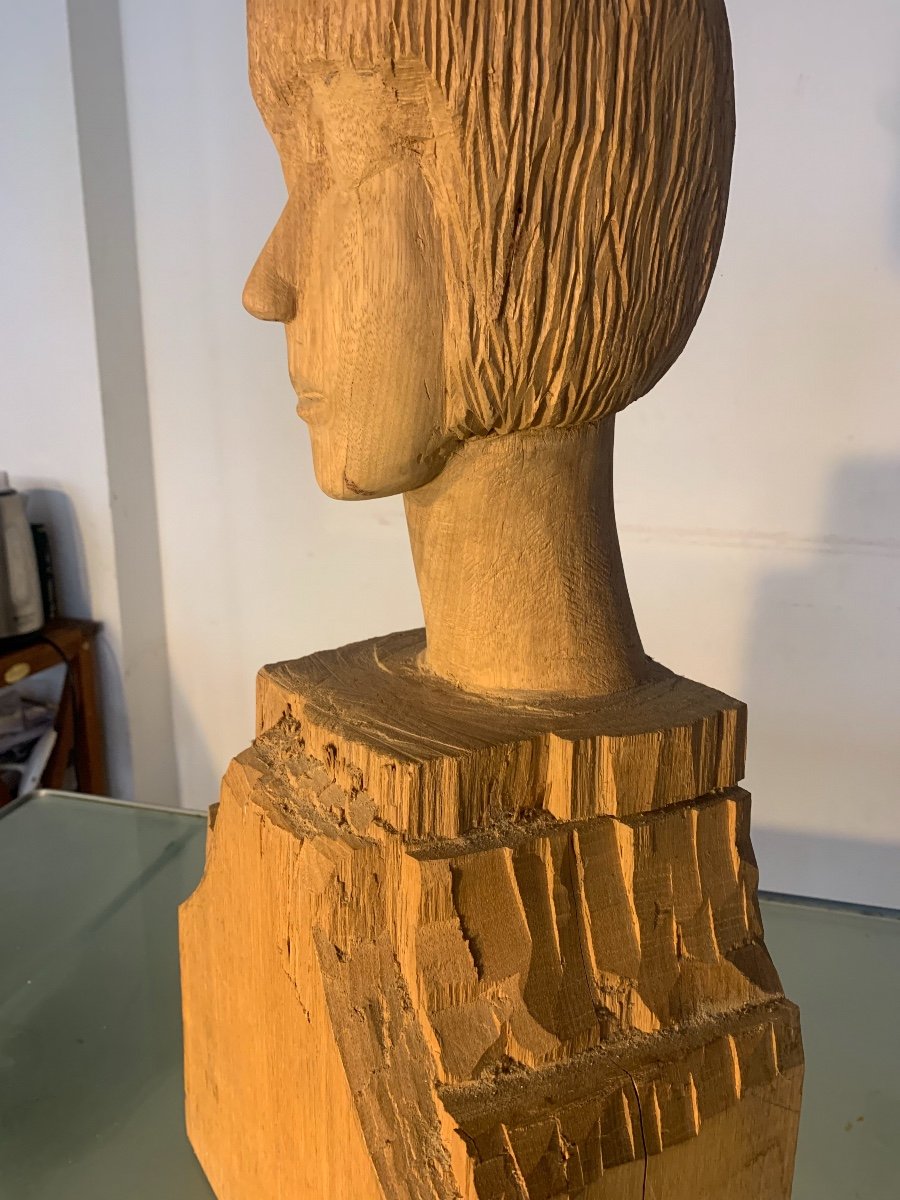 Busto in legno. Arte povera. Scuola romana.-photo-3