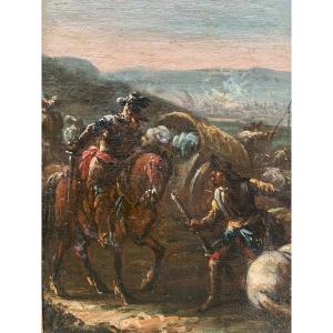 Durante la battaglia: un messaggero che porta notizie a un comandante a cavallo. 